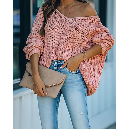 Women's Casual Pure Color Solid Color Pullover Sweater Long Sleeve Sweater Cardigans Wide collar Fall Spring Purple Blushing Pink Orange
Women's Casual Pure Color Solid Color Pullover Sweater Long Sleeve Sweater Cardigans Wide collar Fall Spring Purple Blushing Pink Orange