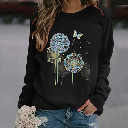 Women's Floral Theme Butterfly Painting T shirt Butterfly Dandelion Long Sleeve Print Round Neck Basic Tops Khaki Green Light gray
Women's Floral Theme Butterfly Painting T shirt Butterfly Dandelion Long Sleeve Print Round Neck Basic Tops Khaki Green Light gray