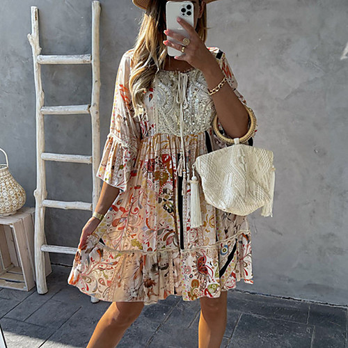 Women's A Line Dress Short Mini Dress Blushing Pink Green Beige 3/4 Length Sleeve Floral Lace Print Summer Round Neck Casual 2021 S M L XL XXL
Women's A Line Dress Short Mini Dress Blushing Pink Green Beige 3/4 Length Sleeve Floral Lace Print Summer Round Neck Casual 2021 S M L XL XXL