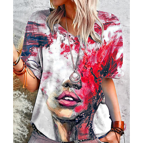 Women's Abstract Portrait Painting T shirt Tie Dye Portrait Print V Neck Basic Tops Blue Purple Green
Women's Abstract Portrait Painting T shirt Tie Dye Portrait Print V Neck Basic Tops Blue Purple Green