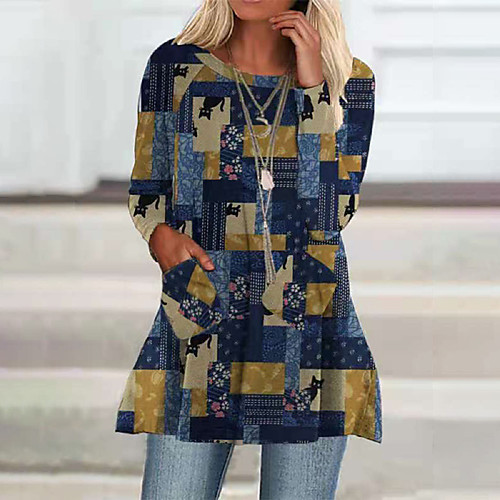 Women's Shift Dress Short Mini Dress Dusty Blue Long Sleeve Print Plaid Pocket Print Fall Round Neck Casual 2021 S M L XL XXL 3XL
Women's Shift Dress Short Mini Dress Dusty Blue Long Sleeve Print Plaid Pocket Print Fall Round Neck Casual 2021 S M L XL XXL 3XL