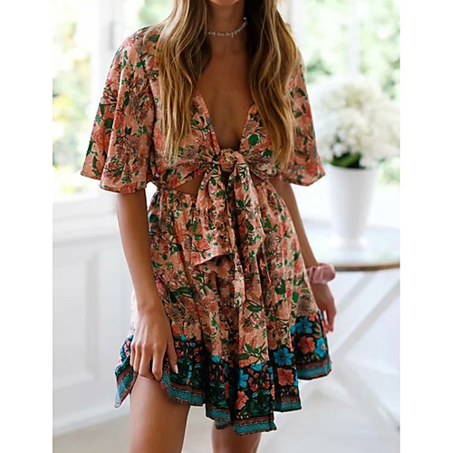 Women's Swing Dress Short Mini Dress Blushing Pink Half Sleeve Multi Color Flower Bowknot Hollow-out Spring Summer V Neck Sexy 2021 S M L
Women's Swing Dress Short Mini Dress Blushing Pink Half Sleeve Multi Color Flower Bowknot Hollow-out Spring Summer V Neck Sexy 2021 S M L