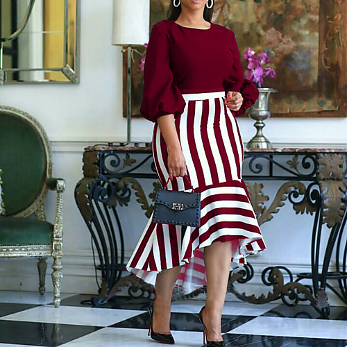 Women's Trumpet / Mermaid Dress Midi Dress Blue Red Wine Black Half Sleeve Stripes Ruffle Spring Summer Round Neck Elegant 2021 S M L XL XXL XXXL
Women's Trumpet / Mermaid Dress Midi Dress Blue Red Wine Black Half Sleeve Stripes Ruffle Spring Summer Round Neck Elegant 2021 S M L XL XXL XXXL