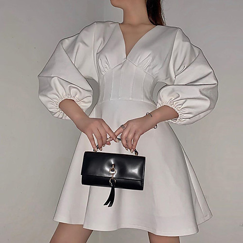 Women's Sheath Dress Short Mini Dress White Long Sleeve Solid Color Ruched Fall Summer V Neck Elegant Casual Puff Sleeve 2021 S M L
Women's Sheath Dress Short Mini Dress White Long Sleeve Solid Color Ruched Fall Summer V Neck Elegant Casual Puff Sleeve 2021 S M L
