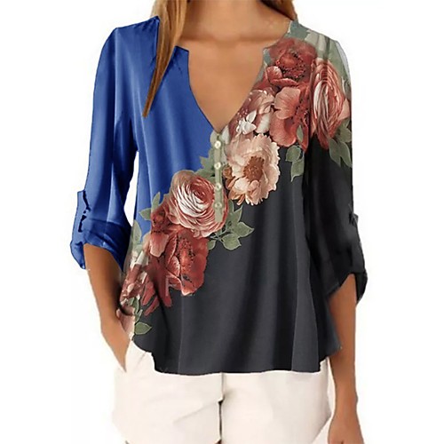 Women's Floral Theme Blouse Shirt Floral Color Block Long Sleeve Print V Neck Basic Streetwear Tops Blue Purple Fuchsia
Women's Floral Theme Blouse Shirt Floral Color Block Long Sleeve Print V Neck Basic Streetwear Tops Blue Purple Fuchsia