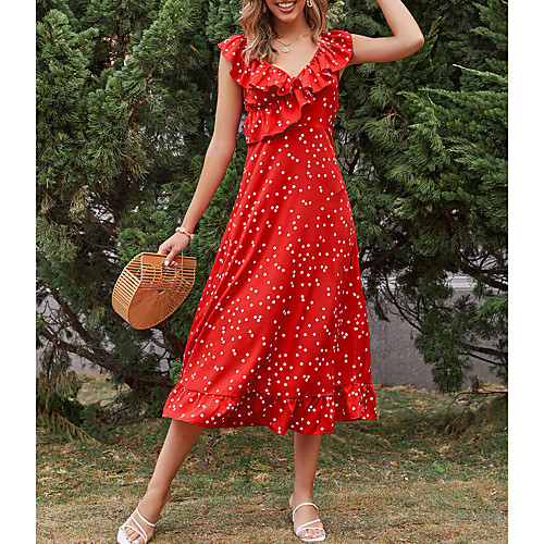 Women's Swing Dress Midi Dress Red Sleeveless Dot Ruffle Spring Summer V Neck Sweet Style 2021 S M L XL
Women's Swing Dress Midi Dress Red Sleeveless Dot Ruffle Spring Summer V Neck Sweet Style 2021 S M L XL