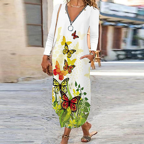 Women's Shift Dress Maxi long Dress Blue Yellow Rainbow White Black Long Sleeve Floral Butterfly Animal Zipper Pocket Print Fall V Neck Casual 2021 S M L XL XXL
Women's Shift Dress Maxi long Dress Blue Yellow Rainbow White Black Long Sleeve Floral Butterfly Animal Zipper Pocket Print Fall V Neck Casual 2021 S M L XL XXL