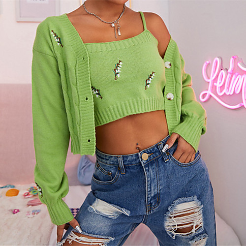 Women's Sexy Flower Cardigan Sweater Long Sleeve Sweater Cardigans Round Neck Fall Spring Purple Green
Women's Sexy Flower Cardigan Sweater Long Sleeve Sweater Cardigans Round Neck Fall Spring Purple Green