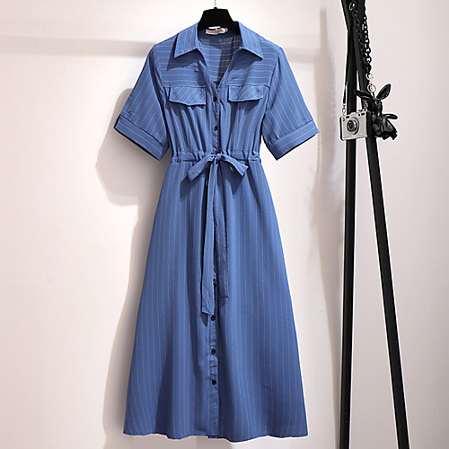Women's Plus Size Dress Shirt Dress Midi Dress Short Sleeve Striped Lace up Print Casual Fall Summer Blue White XXL 3XL 4XL 5XL 6XL
Women's Plus Size Dress Shirt Dress Midi Dress Short Sleeve Striped Lace up Print Casual Fall Summer Blue White XXL 3XL 4XL 5XL 6XL