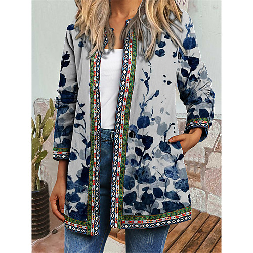 Women's Coat Daily Spring & Fall Winter Regular Coat Regular Fit Casual Jacket Long Sleeve Floral Print Blue / Holiday
Women's Coat Daily Spring & Fall Winter Regular Coat Regular Fit Casual Jacket Long Sleeve Floral Print Blue / Holiday