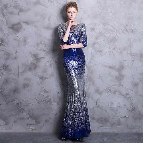 Mermaid / Trumpet Sparkle Gradient Prom Formal Evening Dress Jewel Neck 3/4 Length Sleeve Floor Length Sequined with Sash / Ribbon Sequin 2021
Mermaid / Trumpet Sparkle Gradient Prom Formal Evening Dress Jewel Neck 3/4 Length Sleeve Floor Length Sequined with Sash / Ribbon Sequin 2021
