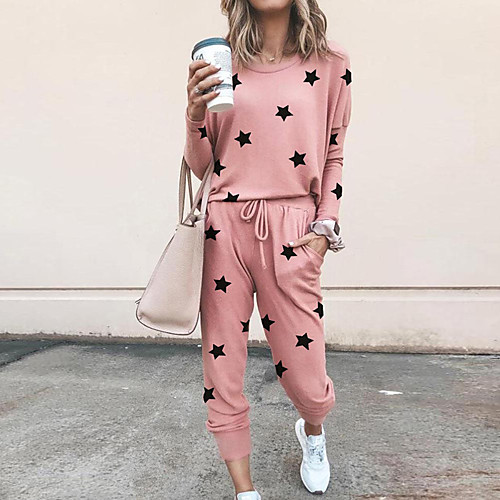 

Women's Suits Loungewear Sets Classic Style Multi Color Cotton Blend Polyester Casual T shirt Pant Round Neck Street Causal Long Sleeve / 2 Pieces