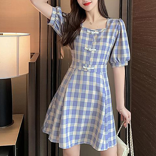Women's A Line Dress Short Mini Dress Blue Short Sleeve Plaid Spring Summer Square Neck Elegant Sexy Puff Sleeve 2021 S M L XL XXL
Women's A Line Dress Short Mini Dress Blue Short Sleeve Plaid Spring Summer Square Neck Elegant Sexy Puff Sleeve 2021 S M L XL XXL