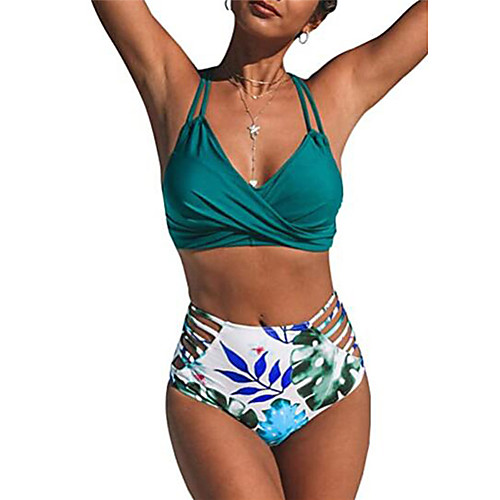 Women's Tankini 2 Piece Swimsuit Lace up Open Back Print Leaf Green Swimwear Bandeau Plunge Bathing Suits New Casual Vacation / Sexy
Women's Tankini 2 Piece Swimsuit Lace up Open Back Print Leaf Green Swimwear Bandeau Plunge Bathing Suits New Casual Vacation / Sexy