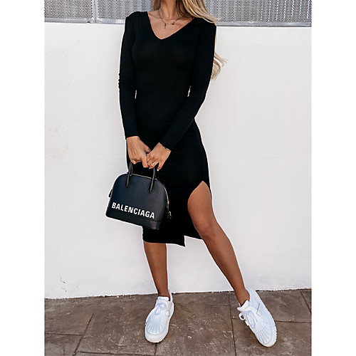 Women's Sheath Dress Knee Length Dress Black Long Sleeve Solid Color Classic Style Spring Summer Deep V Sexy 2021 S M L XL XXL
Women's Sheath Dress Knee Length Dress Black Long Sleeve Solid Color Classic Style Spring Summer Deep V Sexy 2021 S M L XL XXL