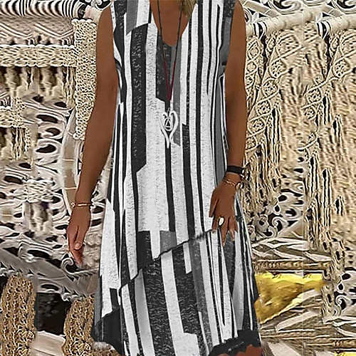 Women's Shift Dress Knee Length Dress Yellow Gray Red Sleeveless Striped Print Summer V Neck Casual 2021 S M L XL XXL 3XL 4XL 5XL
Women's Shift Dress Knee Length Dress Yellow Gray Red Sleeveless Striped Print Summer V Neck Casual 2021 S M L XL XXL 3XL 4XL 5XL
