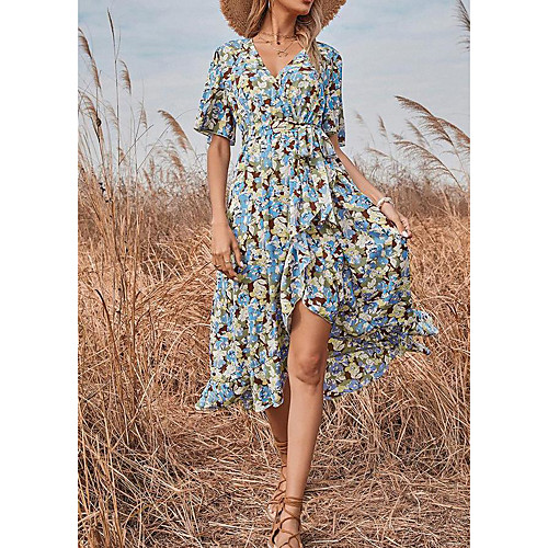 Women's Swing Dress Midi Dress Sky Blue Half Sleeve Florals Floral Spring Summer V Neck Charm 2021 S M L XL
Women's Swing Dress Midi Dress Sky Blue Half Sleeve Florals Floral Spring Summer V Neck Charm 2021 S M L XL
