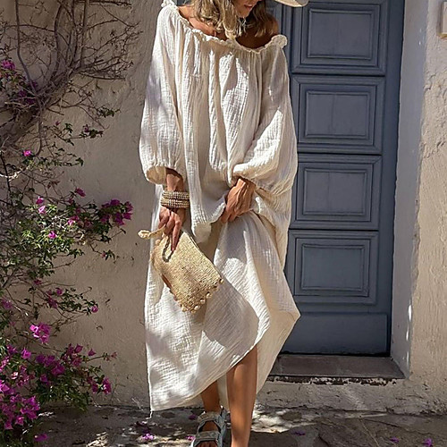 Women's Shift Dress Maxi long Dress Beige Long Sleeve Solid Color Ruffle Fall Off Shoulder Casual 2021 S M L XL / Cotton
Women's Shift Dress Maxi long Dress Beige Long Sleeve Solid Color Ruffle Fall Off Shoulder Casual 2021 S M L XL / Cotton