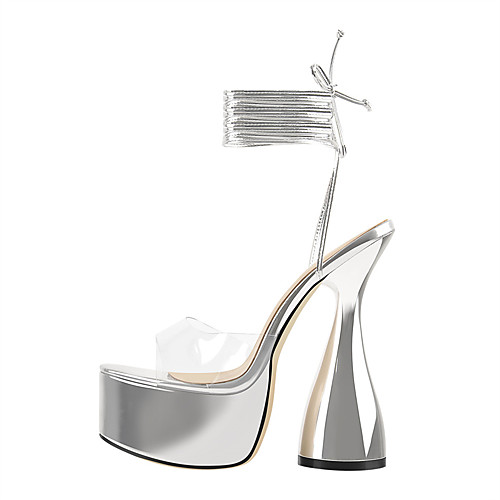 Women's Sandals Flare Heel Peep Toe Party Patent Leather Lace-up Solid Colored Silver
Women's Sandals Flare Heel Peep Toe Party Patent Leather Lace-up Solid Colored Silver