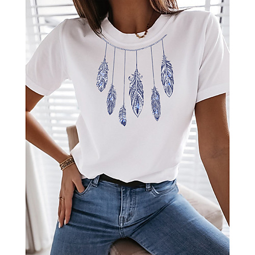 Women's Painting T shirt Graphic Feather Print Round Neck Basic Tops White Black
Women's Painting T shirt Graphic Feather Print Round Neck Basic Tops White Black