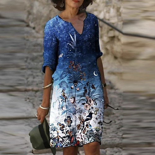 Women's T Shirt Dress Tee Dress Knee Length Dress Blue Half Sleeve Floral Print Summer V Neck Casual 2021 S M L XL XXL 3XL
Women's T Shirt Dress Tee Dress Knee Length Dress Blue Half Sleeve Floral Print Summer V Neck Casual 2021 S M L XL XXL 3XL