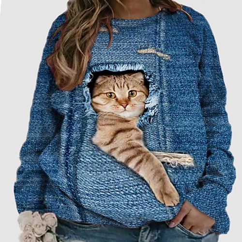 Women's Plus Size Tops Hoodie Cat Print Long Sleeve Round Neck Casual Cute Fall Spring Blue Big Size L XL XXL 3XL
Women's Plus Size Tops Hoodie Cat Print Long Sleeve Round Neck Casual Cute Fall Spring Blue Big Size L XL XXL 3XL