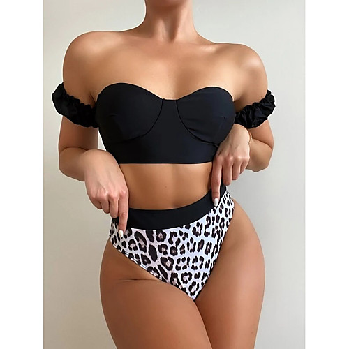 Women's Bikini 2 Piece Swimsuit Ruched Solid Color Animal Black Swimwear Padded Strapless Bathing Suits New Vintage Sexy / Off Shoulder
Women's Bikini 2 Piece Swimsuit Ruched Solid Color Animal Black Swimwear Padded Strapless Bathing Suits New Vintage Sexy / Off Shoulder