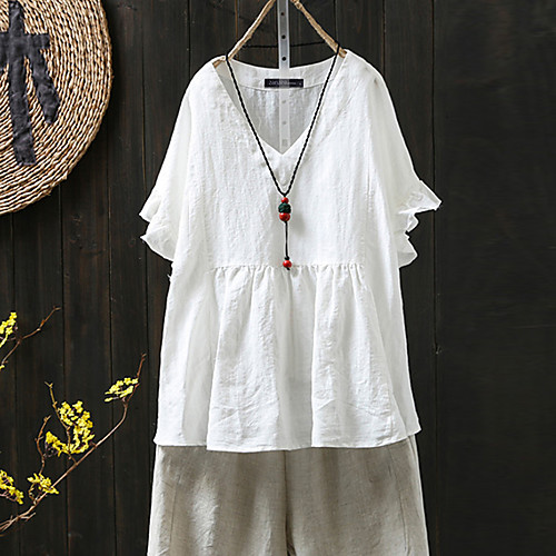 Women's Plus Size Tops Blouse Shirt Solid Color Ruffle Half Sleeve V Neck Summer Yellow Blushing Pink White Big Size L XL XXL 3XL 4XL
Women's Plus Size Tops Blouse Shirt Solid Color Ruffle Half Sleeve V Neck Summer Yellow Blushing Pink White Big Size L XL XXL 3XL 4XL