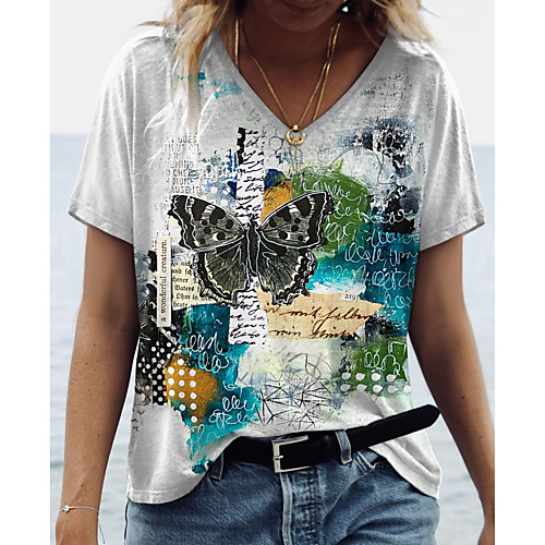 Women's Abstract Butterfly Painting T shirt Butterfly Graffiti Print V Neck Basic Tops Gray
Women's Abstract Butterfly Painting T shirt Butterfly Graffiti Print V Neck Basic Tops Gray