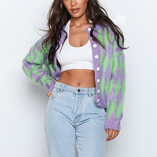 Women's Stylish Check Pattern Argyle Cardigan Sweater Long Sleeve Sweater Cardigans Crew Neck Fall Spring Purple
Women's Stylish Check Pattern Argyle Cardigan Sweater Long Sleeve Sweater Cardigans Crew Neck Fall Spring Purple