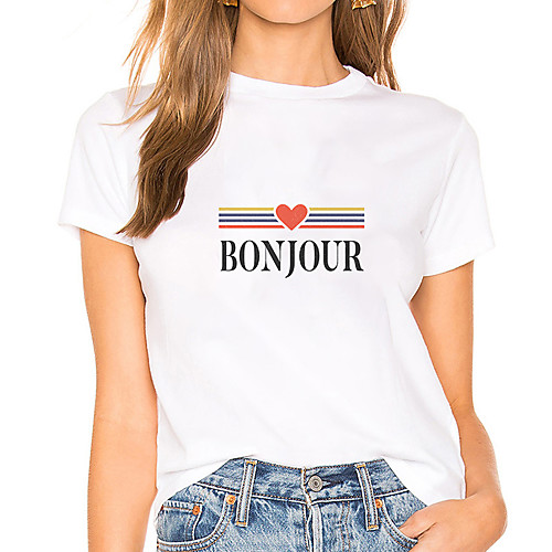 Women's Painting T shirt Heart Bonjour Print Round Neck Basic Tops Cotton Rainbow White Red
Women's Painting T shirt Heart Bonjour Print Round Neck Basic Tops Cotton Rainbow White Red