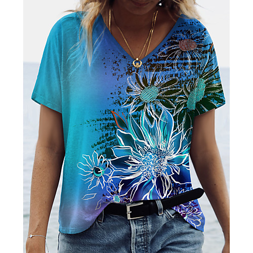 Women's Floral Theme Painting T shirt Floral Graphic Print V Neck Basic Tops Blue Purple Orange
Women's Floral Theme Painting T shirt Floral Graphic Print V Neck Basic Tops Blue Purple Orange