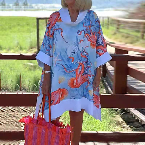 Women's A Line Dress Midi Dress Light Blue 3/4 Length Sleeve Octopus Print Spring Summer High Neck Casual 2021 S M L XL XXL
Women's A Line Dress Midi Dress Light Blue 3/4 Length Sleeve Octopus Print Spring Summer High Neck Casual 2021 S M L XL XXL
