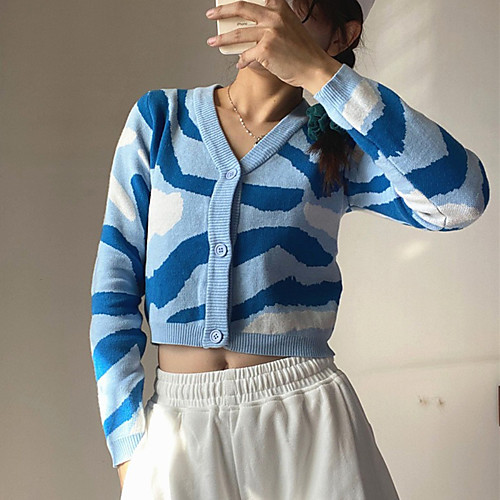 Women's Stylish Knitted Camouflage Cardigan Sweater Long Sleeve Sweater Cardigans V Neck Fall Spring Blue
Women's Stylish Knitted Camouflage Cardigan Sweater Long Sleeve Sweater Cardigans V Neck Fall Spring Blue