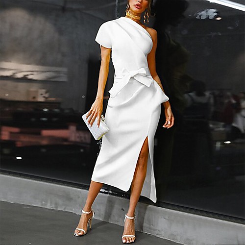 Sheath / Column Reformation Amante Minimalist Party Wear Cocktail Party Dress One Shoulder Short Sleeve Ankle Length Stretch Fabric with Draping Split 2021
Sheath / Column Reformation Amante Minimalist Party Wear Cocktail Party Dress One Shoulder Short Sleeve Ankle Length Stretch Fabric with Draping Split 2021