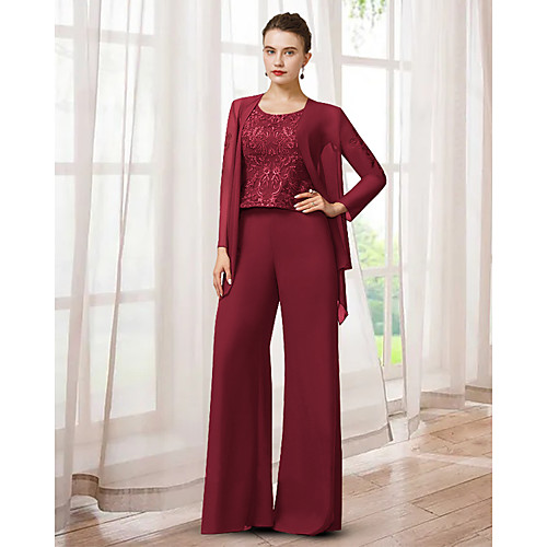 Two Piece Jumpsuits Mother of the Bride Dress Elegant Jewel Neck Floor Length Chiffon Lace Long Sleeve with Appliques 2021
Two Piece Jumpsuits Mother of the Bride Dress Elegant Jewel Neck Floor Length Chiffon Lace Long Sleeve with Appliques 2021