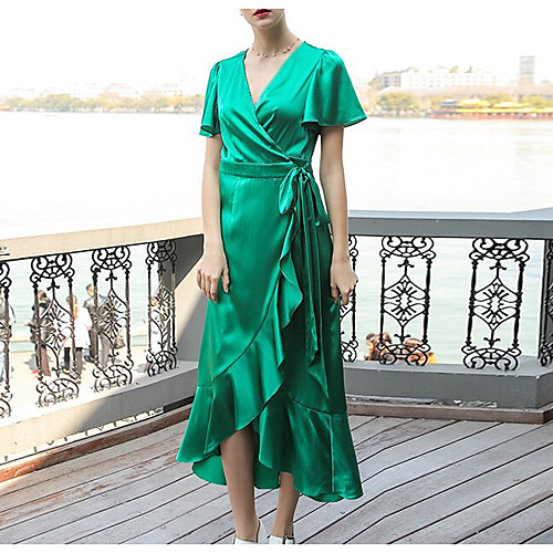 A-Line Mother of the Bride Dress Elegant V Neck Asymmetrical Tea Length Chiffon Short Sleeve with Ruffles Split Front 2021
A-Line Mother of the Bride Dress Elegant V Neck Asymmetrical Tea Length Chiffon Short Sleeve with Ruffles Split Front 2021