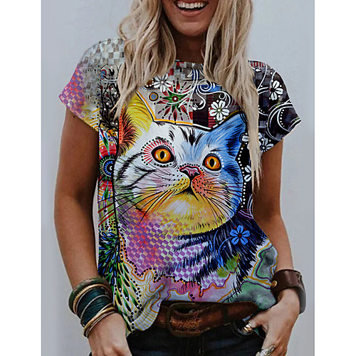 Women's Floral Theme 3D Printed 3D Cat T shirt Floral Cat 3D Print Round Neck Basic Tops Gray
Women's Floral Theme 3D Printed 3D Cat T shirt Floral Cat 3D Print Round Neck Basic Tops Gray