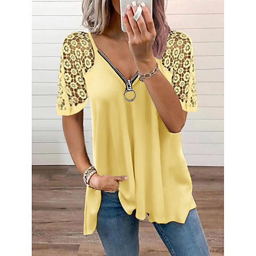 Women's Blouse Shirt Plain Zipper V Neck Basic Lace Tops Light Pink Blue Yellow
Women's Blouse Shirt Plain Zipper V Neck Basic Lace Tops Light Pink Blue Yellow