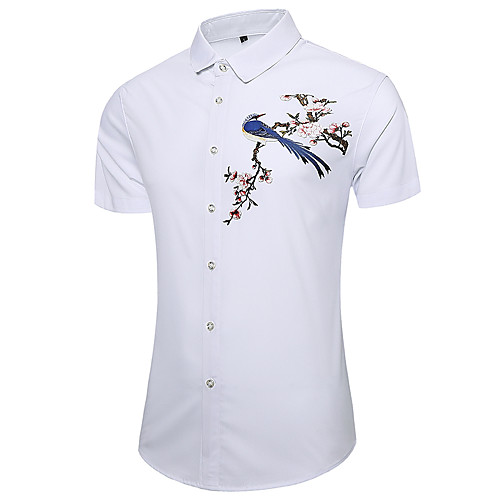 Men's Shirt Other Prints Bird Print Short Sleeve Casual Tops Simple Chinese Style White Black Light Blue
Men's Shirt Other Prints Bird Print Short Sleeve Casual Tops Simple Chinese Style White Black Light Blue