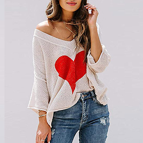 Women's Casual Print Pullover Sweater 3/4 Length Sleeve Sweater Cardigans V Neck White Red White black Gray
Women's Casual Print Pullover Sweater 3/4 Length Sleeve Sweater Cardigans V Neck White Red White black Gray
