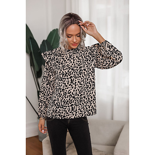 Women's Blouse Shirt Leopard Long Sleeve Ruffle Print High Neck Basic Streetwear Tops Black
Women's Blouse Shirt Leopard Long Sleeve Ruffle Print High Neck Basic Streetwear Tops Black