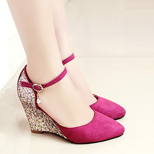 Women's Heels Wedge Heel Pointed Toe PU Buckle Sequin Color Block Purple Pink Black
Women's Heels Wedge Heel Pointed Toe PU Buckle Sequin Color Block Purple Pink Black