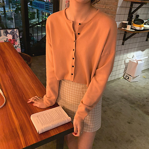 Women's Basic Casual Button Solid Color Cardigan Long Sleeve Sweater Cardigans Round Neck Deep Purple Avocado Green Orange powder
Women's Basic Casual Button Solid Color Cardigan Long Sleeve Sweater Cardigans Round Neck Deep Purple Avocado Green Orange powder