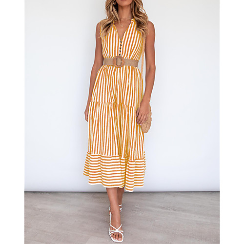 Women's Swing Dress Midi Dress Blue Yellow Red Wine Black Brown Sleeveless Stripes Spring Summer Casual Vacation 2021 S M L XL
Women's Swing Dress Midi Dress Blue Yellow Red Wine Black Brown Sleeveless Stripes Spring Summer Casual Vacation 2021 S M L XL