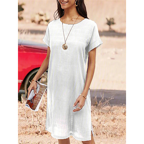 Women's Loose Knee Length Dress Gray White Black Red Short Sleeve Solid Color Split Spring Summer Round Neck Basic Casual 2021 S M L XL XXL XXXL
Women's Loose Knee Length Dress Gray White Black Red Short Sleeve Solid Color Split Spring Summer Round Neck Basic Casual 2021 S M L XL XXL XXXL