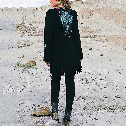 Women's Coat Daily Fall Long Coat Regular Fit Casual Jacket Long Sleeve Symbol Tassel Fringe Black / Work / Print
Women's Coat Daily Fall Long Coat Regular Fit Casual Jacket Long Sleeve Symbol Tassel Fringe Black / Work / Print