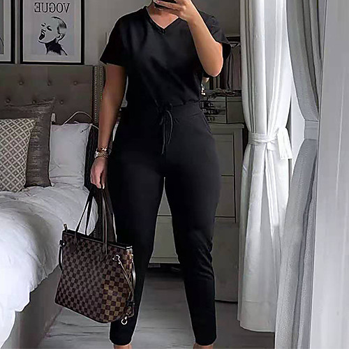Women's Loungewear Pajamas Sets Pure Color Cotton Blend Polyester Casual T shirt Pant Street Daily Wear Short Sleeve / 2 Pieces
Women's Loungewear Pajamas Sets Pure Color Cotton Blend Polyester Casual T shirt Pant Street Daily Wear Short Sleeve / 2 Pieces