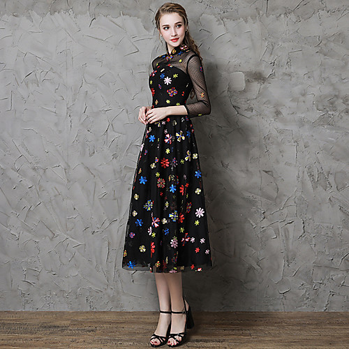 A-Line Chinese Style Floral Homecoming Cocktail Party Dress Stand Collar 3/4 Length Sleeve Tea Length Lace Tulle with Pleats Pattern / Print 2021
A-Line Chinese Style Floral Homecoming Cocktail Party Dress Stand Collar 3/4 Length Sleeve Tea Length Lace Tulle with Pleats Pattern / Print 2021