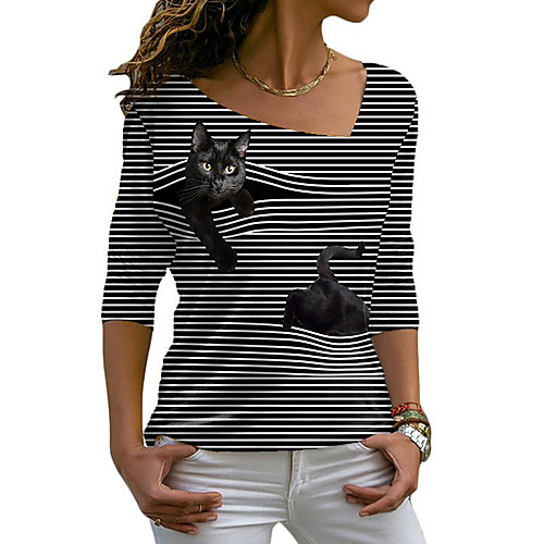 Women's 3D Cat Painting T shirt Striped Cat 3D Long Sleeve Print V Neck Basic Tops Blue Yellow Gray
Women's 3D Cat Painting T shirt Striped Cat 3D Long Sleeve Print V Neck Basic Tops Blue Yellow Gray